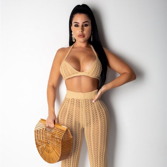 Pants - Sexy 2 Piece Nude Mesh Summer Outfit